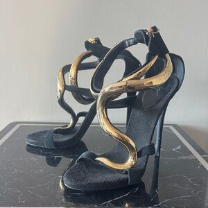Giuseppe Zanotti Black and Gold Strappy Heels